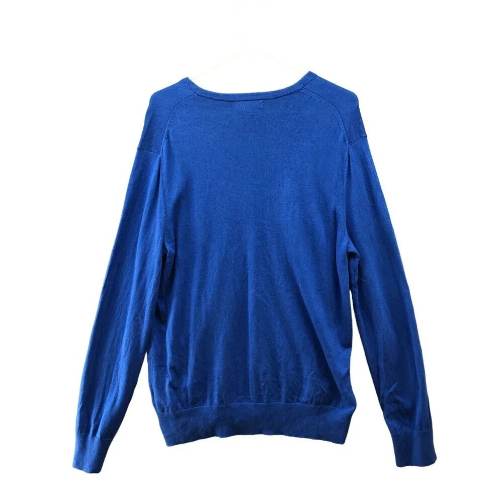 Banana Republic Luxury Blend Sweater Mens L‎ V-neck Blue Silk Cashmere Pullover